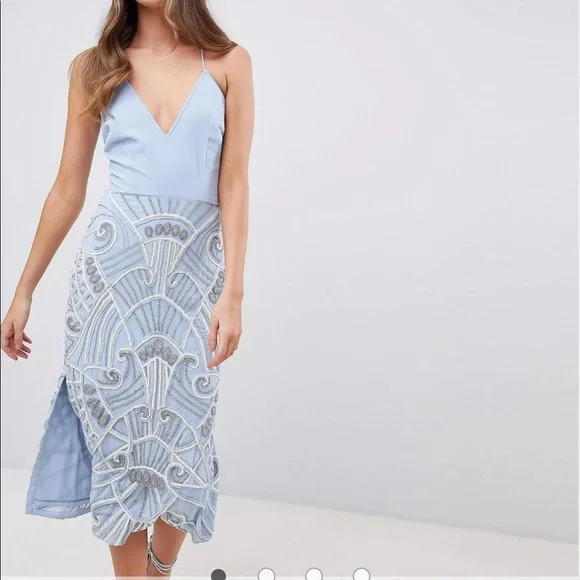 Frock And Frill Dresses Asos Blue Embellished Midi Dress